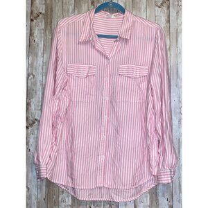 Women's Beachlungelounge Pink & White Stripe Button Shirt Blouse Top Size Large